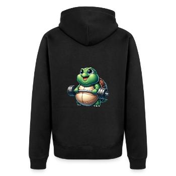 Drôle de grosse tortue avec haltère fitness - Veste à capuche bio Premium Unisexe - noir - Dos - Nico (187cm)