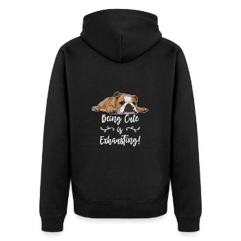 Englische Bulldogge süß zu sein ist anstrengend - Unisex Premium Bio Zip Hoodie - Schwarz - Hinten - Nico (187cm)