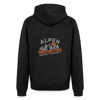 Alpenüberquerung Garmisch Gardasee Wandern - Unisex Premium Bio Zip Hoodie - Schwarz - Hinten - Nico (187cm)