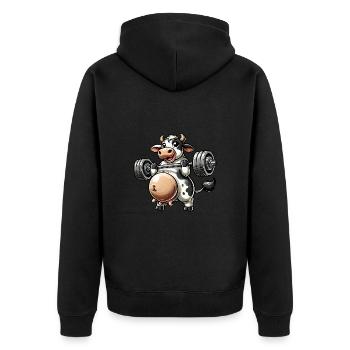 Drôle de grosse vache haltère fitness - Veste à capuche bio Premium Unisexe - noir - Dos - Nico (187cm)