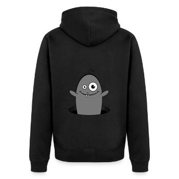 WILLY der freundliche Wurm 1 - Unisex Premium Bio Zip Hoodie - Schwarz - Hinten - Nico (187cm)