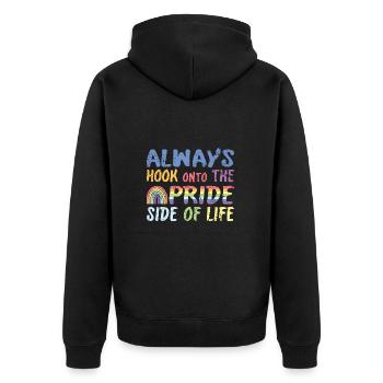 Always hook onto the Pride side of life - Unisex Premium Bio Zip Hoodie - Schwarz - Hinten - Nico (187cm)