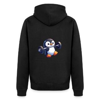Cute Penguin Barbell Fitness Cartoon - Unisex Premium Organic Zip Hoodie - black - Back - Nico (187cm)