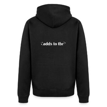 Fügt zur tbr-Wiedergabeliste hinzu - Unisex Premium Bio Zip Hoodie - Schwarz - Hinten - Nico (187cm)