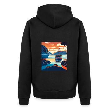 Modern Art Style - Boat On A River - Unisex Premium Bio Zip Hoodie - Schwarz - Hinten - Nico (187cm)