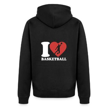 J’aime le basket-ball - Coeur - Hobby - Veste à capuche bio Premium Unisexe - noir - Dos - Nico (187cm)