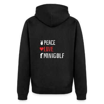 Peace Love Minigolf - Herz - Unisex Premium Bio Zip Hoodie - Schwarz - Hinten - Nico (187cm)