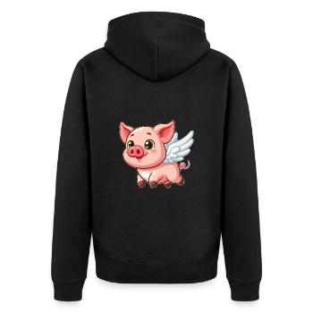 Cute Pig Angel Cartoon with Halo - Unisex Premium Organic Zip Hoodie - black - Back - Nico (187cm)