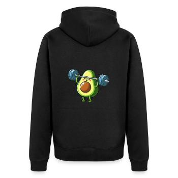 Comic Avocado Workout Fitness Dumbbell - Unisex Premium Organic Zip Hoodie - black - Back - Nico (187cm)