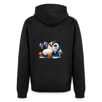 Funny Penguin with Dumbbell Fitness Cartoon - Unisex Premium Organic Zip Hoodie - black - Back - Nico (187cm)