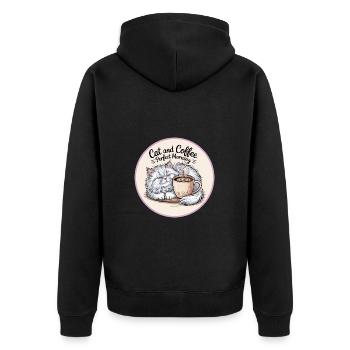 Katze und Kaffee ist alles was ich brauche - Unisex Premium Bio Zip Hoodie - Schwarz - Hinten - Nico (187cm)