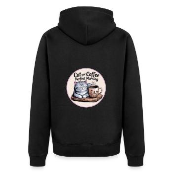 Katze und Kaffee ist alles was ich brauche - Unisex Premium Bio Zip Hoodie - Schwarz - Hinten - Nico (187cm)