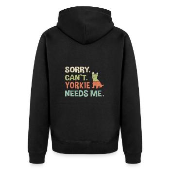 Sorry. Can’t. Yorkie needs me. - Unisex Premium Bio Zip Hoodie - Schwarz - Hinten - Nico (187cm)