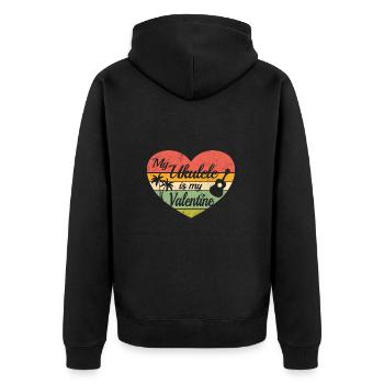 My Ukulele is my Valentine - Unisex Premium Bio Zip Hoodie - Schwarz - Hinten - Nico (187cm)