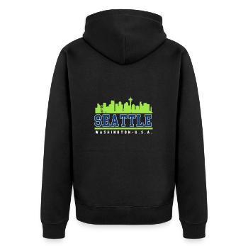 Seattle Skyline Washington USA - Unisex Premium Bio Zip Hoodie - Schwarz - Hinten - Nico (187cm)