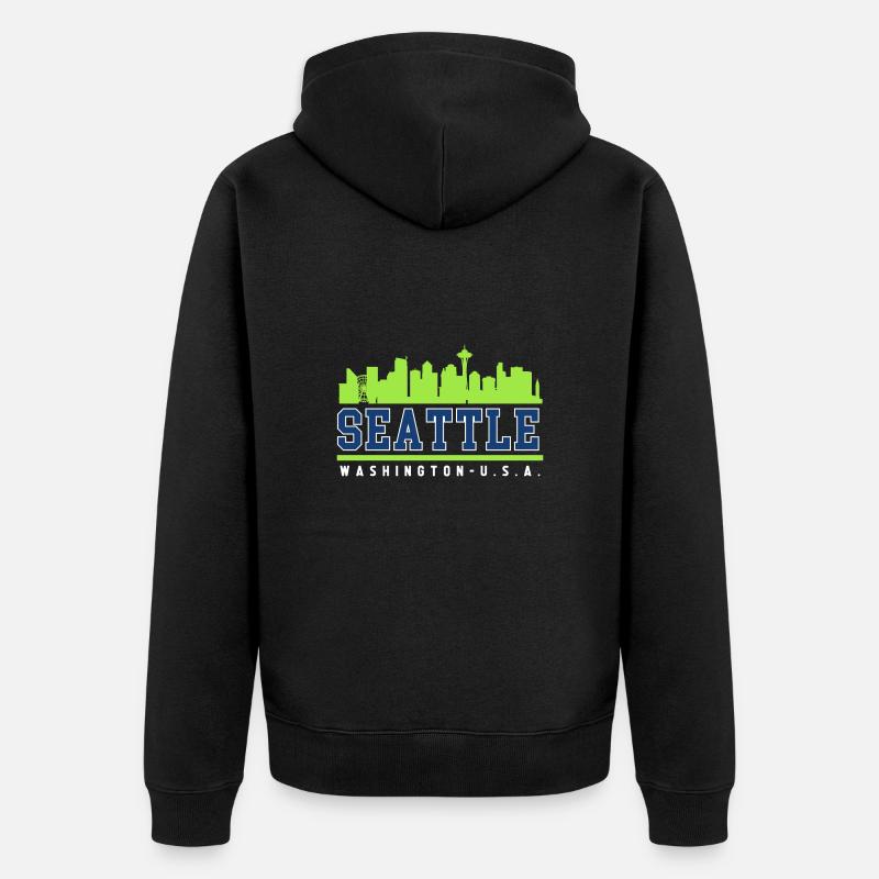 Seattle Skyline, Washington, États-Unis - Veste à capuche bio Premium Unisexe - noir