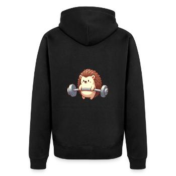 Süßer Igel Langhantel Fitness Workout Cartoon - Unisex Premium Bio Zip Hoodie - Schwarz - Hinten - Nico (187cm)
