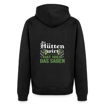 Hüttenwirt Berghütte Almwirtschaft almwiesn - Unisex Premium Bio Zip Hoodie - Schwarz - Hinten - Nico (187cm)