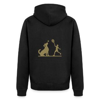 Hund und Herrchen Tennis Freunde Silhouette - Unisex Premium Bio Zip Hoodie - Schwarz - Hinten - Nico (187cm)