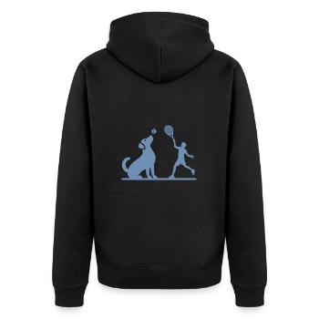 Hund und Herrchen Tennis Freunde Silhouette - Unisex Premium Bio Zip Hoodie - Schwarz - Hinten - Nico (187cm)