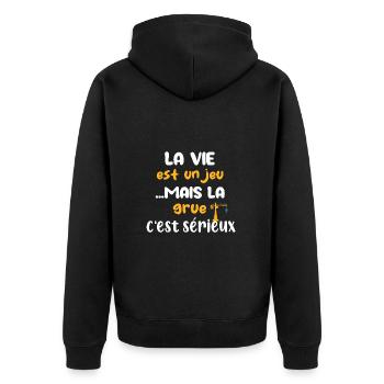 La vie est un jeu mais la grue c'est sérieux - Veste à capuche bio Premium Unisexe - noir - Dos - Nico (187cm)