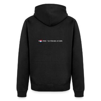 I LOVE THE NETHERLANDS Geschenkidee Niederlande - Unisex Premium Bio Zip Hoodie - Schwarz - Hinten - Nico (187cm)