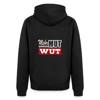 Mehr Mut weniger Wut - Gegen Rechts, gegen Hetze - Unisex Premium Bio Zip Hoodie - Schwarz - Hinten - Nico (187cm)