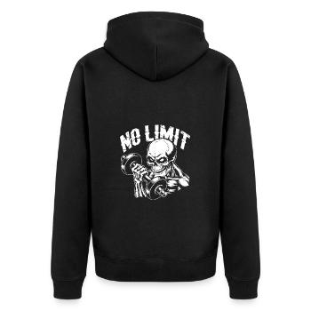 No Limit Workout Bodybuilding Skull mit Hantel - Unisex Premium Bio Zip Hoodie - Schwarz - Hinten - Nico (187cm)