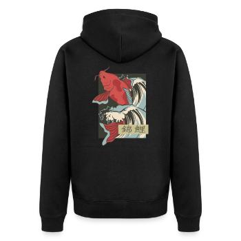 Vintage Koi Waves - Unisex Premium Organic Zip Hoodie - black - Back - Nico (187cm)