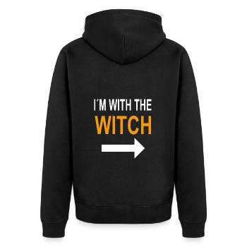 I'm With The Witch Halloween Kostüm - Unisex Premium Bio Zip Hoodie - Schwarz - Hinten - Nico (187cm)