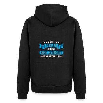 Fehler nicht korrigieren Spruch Zitat Weisheit - Unisex Premium Bio Zip Hoodie - Schwarz - Hinten - Nico (187cm)