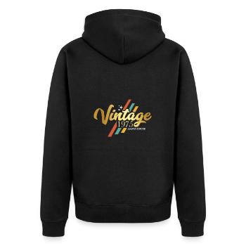 Design rétro vintage anniversaire 1975 - Veste à capuche bio Premium Unisexe - noir - Dos - Nico (187cm)