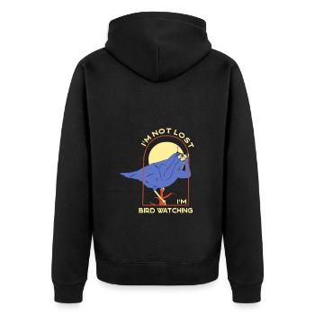 Bird Nerd Lustiges Vogel Design - Unisex Premium Bio Zip Hoodie - Schwarz - Hinten - Nico (187cm)
