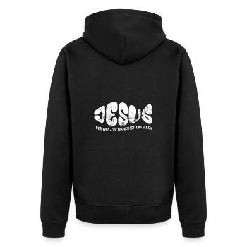 Jesus - Der Weg, Die Wahrheit, Das Leben - Unisex Premium Bio Zip Hoodie - Schwarz - Hinten - Nico (187cm)