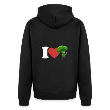 I Love Broccoli, Gemüse, vegetarisch, vegan - Unisex Premium Bio Zip Hoodie - Schwarz - Hinten - Nico (187cm)