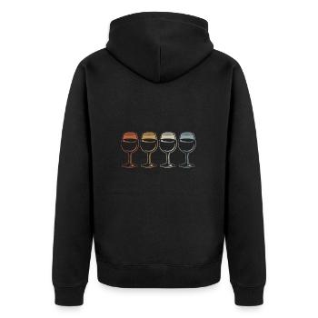 Wein, Weinglas Retro - Vintage - Silhouette - Unisex Premium Bio Zip Hoodie - Schwarz - Hinten - Nico (187cm)