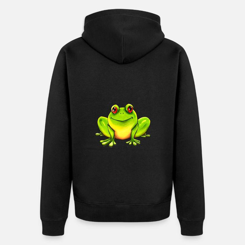 Grenouille drôle vert yeux rouges mignons - Veste à capuche bio Premium Unisexe - noir