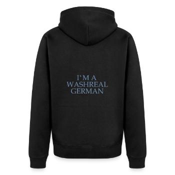 Witzige Denglisch Sprüche Waschechter Deutscher - Unisex Premium Bio Zip Hoodie - Schwarz - Hinten - Nico (187cm)