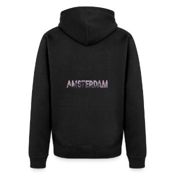 Amsterdam Skyline Silhouette – Urban - Unisex Premium Organic Zip Hoodie - black - Back - Nico (187cm)