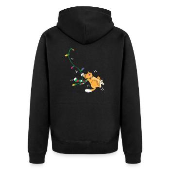 Lustige Weihnachtskatze, die Weihnachtsfeiertags-Haustier schwingt - Unisex Premium Bio Zip Hoodie - Schwarz - Hinten - Nico (187cm)
