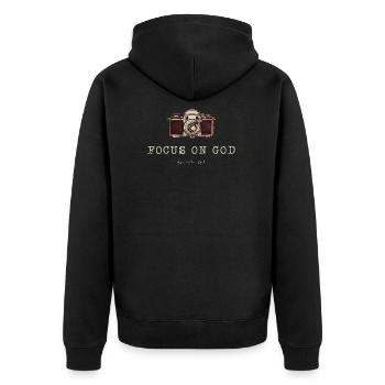 DLM FOCUS ON GOD W1U - Unisex Premium Organic Zip Hoodie - black - Back - Nico (187cm)
