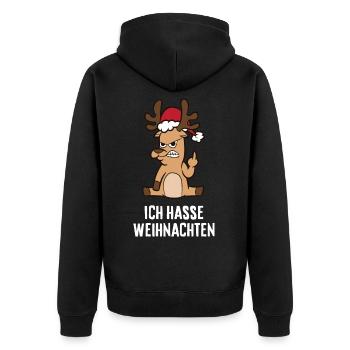 Annoyed moose I hate Christmas reindeer - Unisex Premium Organic Zip Hoodie - black - Back - Nico (187cm)