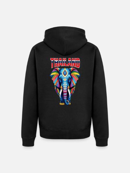 Kolorowy abstrakcyjny słoń z Tajlandii - Ekologiczna rozpinana bluza z kapturem Premium unisex - czarny