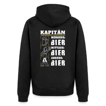 Mein Tagesablauf als Kapitän - Unisex Premium Bio Zip Hoodie - Schwarz - Hinten - Nico (187cm)