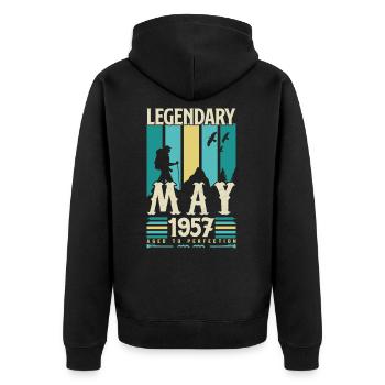 Mai 1957 Jubiläumsgeschenk, Jahrgang Mai 1957. - Unisex Premium Bio Zip Hoodie - Schwarz - Hinten - Nico (187cm)