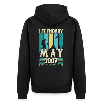 Mai 2007 Jubiläumsgeschenk, Jahrgang Mai 2007. - Unisex Premium Bio Zip Hoodie - Schwarz - Hinten - Nico (187cm)