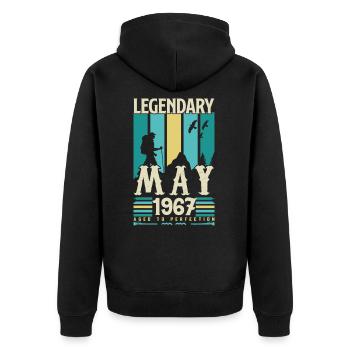 Mai 1967 Jubiläumsgeschenk, Jahrgang Mai 1967. - Unisex Premium Bio Zip Hoodie - Schwarz - Hinten - Nico (187cm)