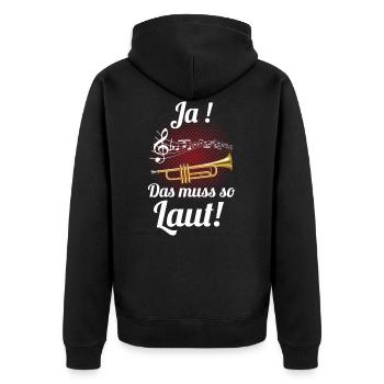 Trompete Spruch - Unisex Premium Bio Zip Hoodie - Schwarz - Hinten - Nico (187cm)