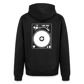 PLATTENSPIELER VINYL DJ TURNTABLE - Unisex Premium Bio Zip Hoodie - Schwarz - Hinten - Nico (187cm)