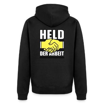 Held der Arbeit - Unisex Premium Bio Zip Hoodie - Schwarz - Hinten - Nico (187cm)